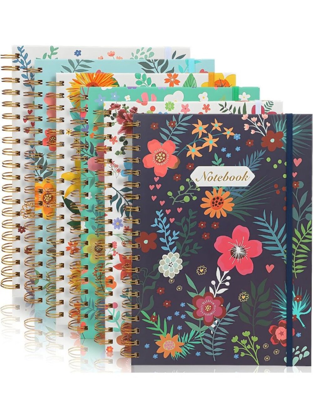 Floral Spiral Notebooks Set of 6 | College Ruled Journals for School & Office